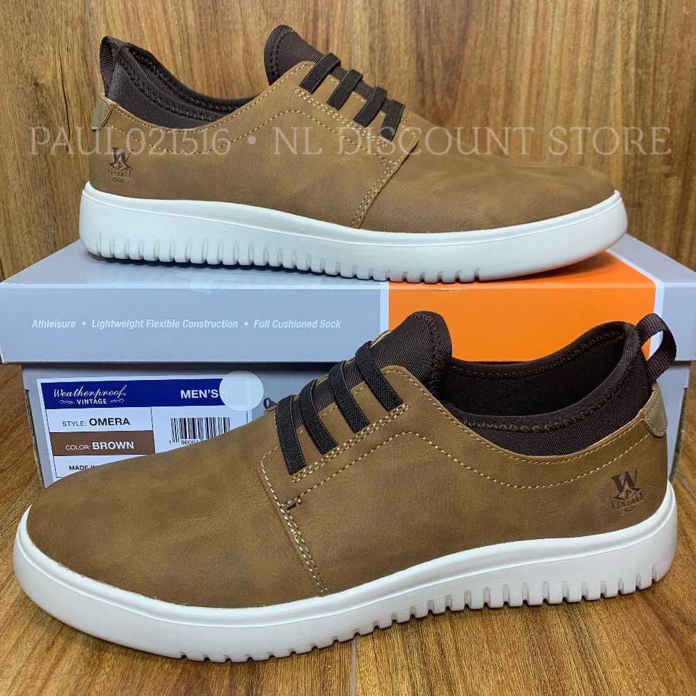 WEATHERPROOF VINTAGE Men's Omera Pull-On Sneakers Shoes, Brown